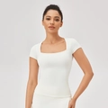 Slim fit white square neck sports T-shirt for women in breathable quick-dry fabric - S / White