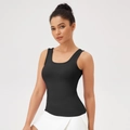Slim fit black yoga tank top with square neck and wide straps for fitness - S / Black