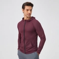 Men's slim fit zip-up sports hoodie in burgundy wine red for gym and running - Burgundy