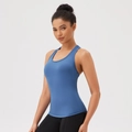 Women's racerback yoga tank top in foggy blue with moisture-wicking athletic fabric - S / Gray Blue