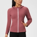 Giacca da yoga slim fit con cappuccio rosa cipria, cerniera frontale e tasche laterali - S / Rosa antico