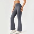 High-waisted flared yoga pants in grey featuring elastic tummy control fitness fabric - S / Bottoms / Blue Gray