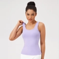 Slim fit lavender yoga tank top with U-neck design for women's fitness and running - S / Purple