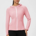 Giacca sportiva rosa con cappuccio da donna, taglio slim e tessuto yoga traspirante - S / Rosa Petalo