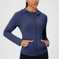 Giacca da yoga con cappuccio blu scuro slim fit con cerniera per corsa e fitness - S / Blu Notte