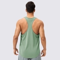 Men's Y-back fitness tank top in sage green featuring breathable quick-dry mesh fabric - S / Tops / Bean Green