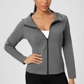 Veste de yoga à capuche gris foncé chiné pour femme avec fermeture zippée mince - S / Hauts / Gris Chiné