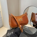 Brown retro crescent shoulder bag with crocodile pattern leather and bow buckle - Brown Crocodile Pattern