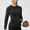 Veste de sport noire ajustée à capuche pour femme, idéale pour yoga et hiver - S / Hauts / Noir Doublé de Polaire