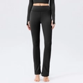 High-waisted black yoga flare leggings with split hem and tummy control feature - S / Black
