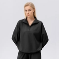 Women's black half-zip athletic sweatshirt with long sleeves and loose fit style - S / Black