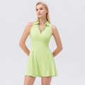 Women's light green athletic tennis dress with lapel collar and sleeveless silhouette - S / Fruit Green
