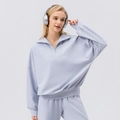 Women's light blue half-zip sweatshirt and jogger set for casual outdoor sports - S / Fog Blue