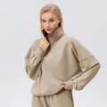 Women's half-zip athletic track suit in khaki, features loose fit and stand collar design - 2XL / Light Camel
