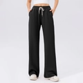 Women's high waist wide leg sweatpants in black with adjustable drawstring waist - S / Black