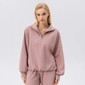 Dusty pink half-zip athletic lounge set with drop-shoulder sweatshirt and matching pants - S / Twilight Rose