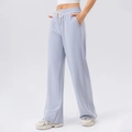 Women high waisted light purple wide leg joggers with drawstring and side pockets - S / Fog Blue