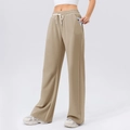 Women's high-waisted khaki wide-leg sweatpants with drawstring and deep side pockets - S / Light Camel