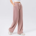 Women's dusty pink wide-leg sports pants with high waist drawstring and loose fit - S / Twilight Rose