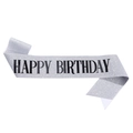 Fascia di compleanno glitterata argento con scritta HAPPY BIRTHDAY nera per feste - Seleziona Happy Birthday - Argento Con Scritta Nera / Taglia unica