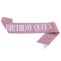 Fascia glitterata rosa con scritta Birthday Queen bianca e spilla da balia argentata - Queen Select - Rosa Con Scritte Bianche / Taglia unica