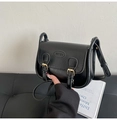 Classic black vintage saddle bag for women with gold hardware and fashion embossing - Black