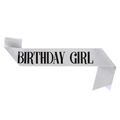 Fascia glitterata argento Birthday Girl con scritte nere per feste di compleanno - Ragazza Selezionata - Testo Argento E Nero / Taglia unica