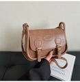 Retro brown PU leather saddle bag with vintage metal buckles and adjustable strap - Khaki