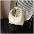 Borsa a spalla beige chic in ecopelle con cuciture geometriche e zip dorata - Bianco Sporco