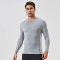 Men's light grey heather slim fit long sleeve running shirt with breathable side panels - S / Heather Light Gray