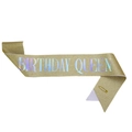 Fascia Birthday Queen glitterata oro con scritta olografica e spilla di sicurezza - Selezione Premium Queen - Oro Intenso Iridescente / Taglia unica