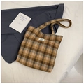 Classic checkered tote bag in brown and beige wool with dual shoulder straps - Brown Plaid