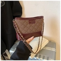 Sac bandoulière vintage en cuir matelassé marron et bordeaux avec détail de chaîne - Sans Pendentif / Marron