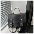 Fashionable black PU leather multi-purpose backpack featuring COMI '7PN' embossed lettering - Without Pendant / Black