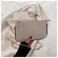 Chic cream woven envelope crossbody bag with silver studs and metal chain strap - White