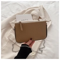 Brown faux crocodile leather envelope bag with silver chain and rivet details - Khaki