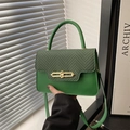 Chic green contrast crossbody bag with snakeskin texture and golden metal clasp - Green