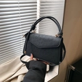 French style black PU leather crossbody bag with floral embossed pattern and knot handle - Black