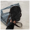 Fashionable black PU leather crossbody bag with white letter print and adjustable strap - Black