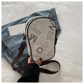 Fashionable white crossbody bag with black letter print and brown leather trim details - White
