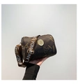 Brown vintage cylinder crossbody bag with letter print and wide fabric strap - Coffee