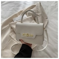 Bolso bandolera crema con solapa de patrón de lagarto y hebilla de cadena dorada de lujo - Blanco