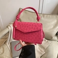 Pink embossed small square handbag with knotted handle and floral texture pattern - Pink
