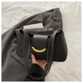 Minimalist black leather underarm bag with gold crescent buckle and double shoulder straps - Black