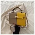 Modische beige und gelbe Umhängetasche im Color-Block-Design mit goldenem Drehverschluss - Khaki