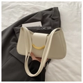Chic beige shoulder underarm bag with minimalist lines and golden metallic buckle - White