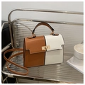 Braune und weiße Handtasche im Color-Block-Design mit Metallverschluss und Griff - Braun