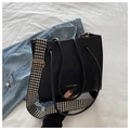 Black quilted faux leather tote bag with houndstooth strap and fashion lettering - Black