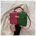Sac à main bicolore rose et vert avec fermoir doré et poignée pour femme - Rose