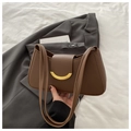 Vintage brown leather underarm bag with elegant gold crescent buckle and dual straps - Coffee